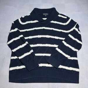 Brooks Brothers Mens XL Nautical Stripe Sweater Shawl Collar Lattice‎ Cable Knit